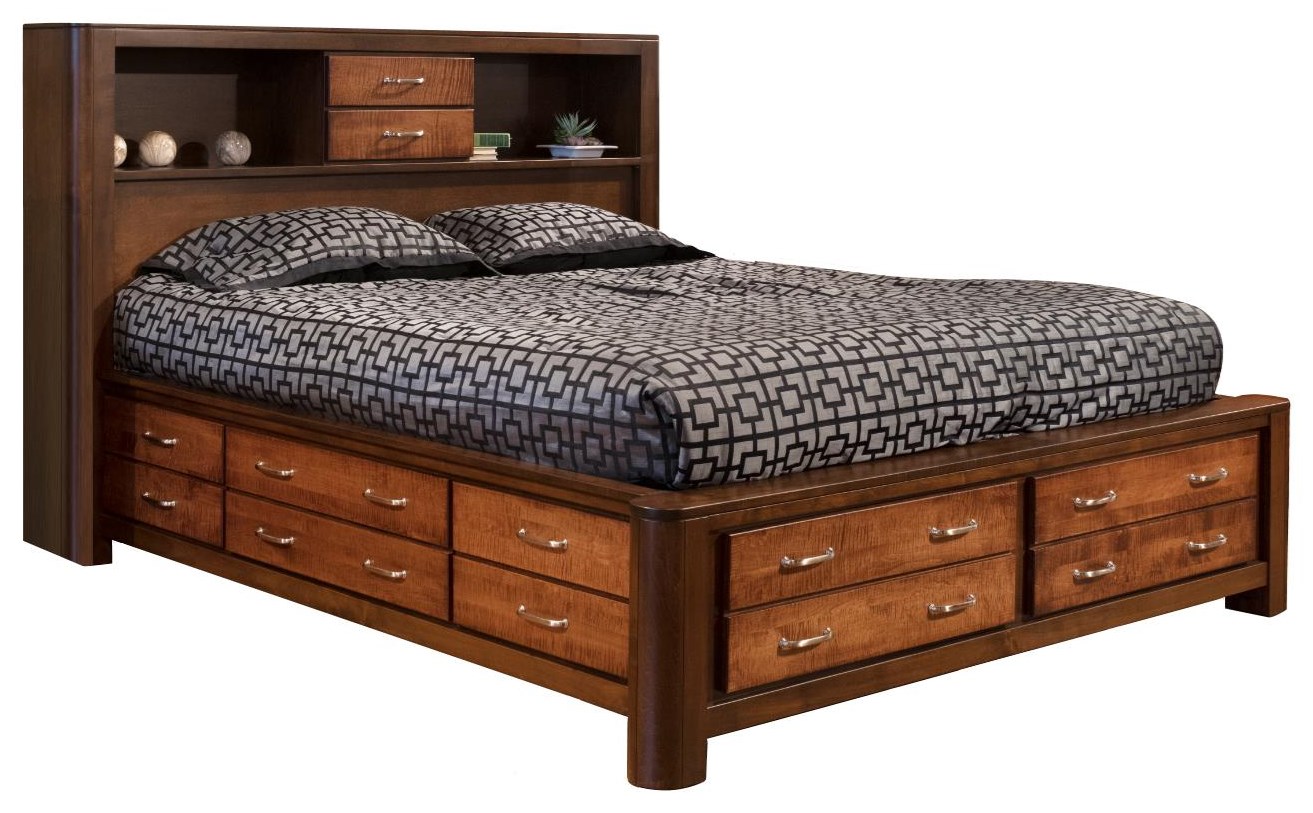 Queen bookcase storage bed deals